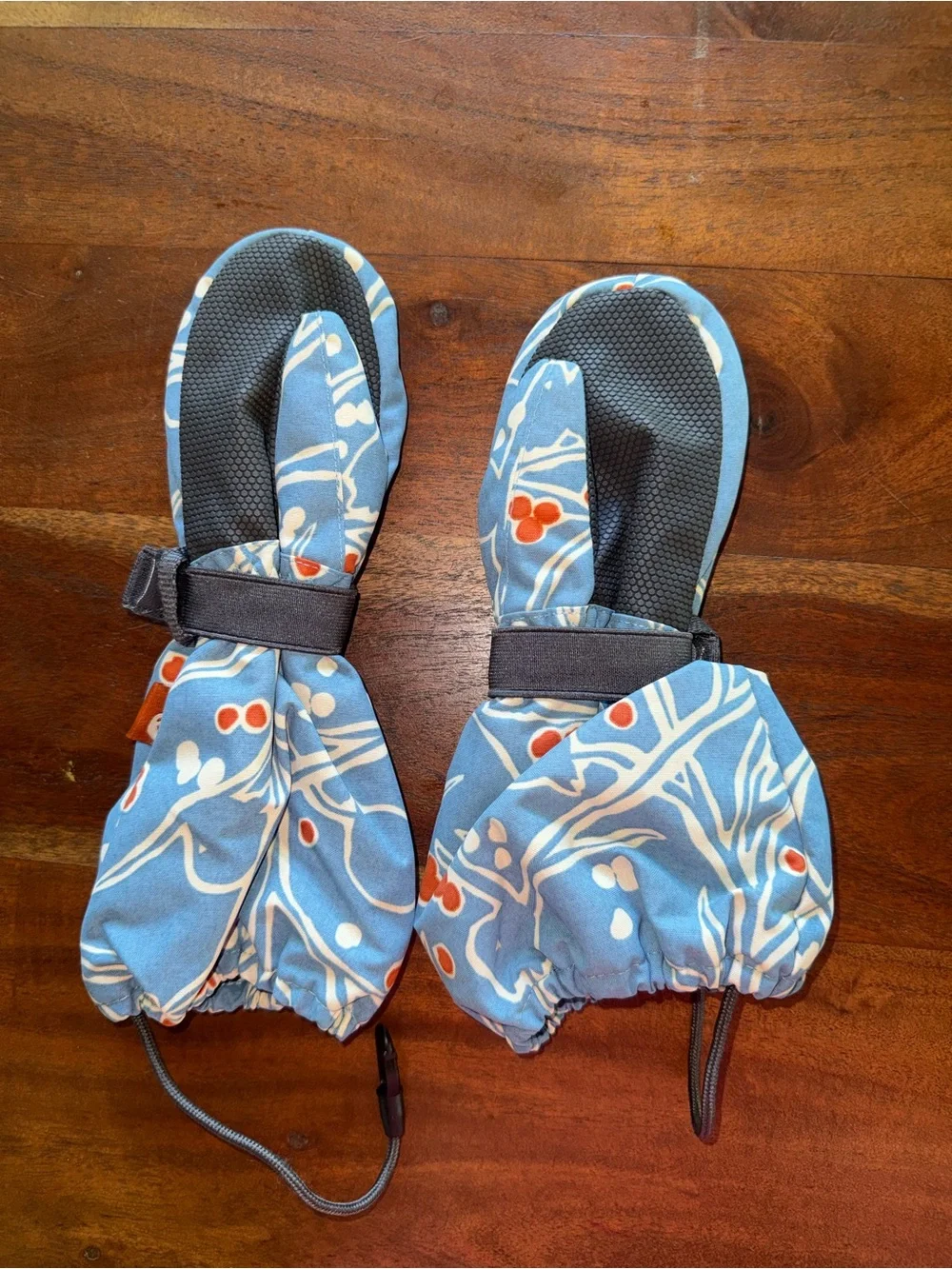 Blue Kids Mittens with Berry Print